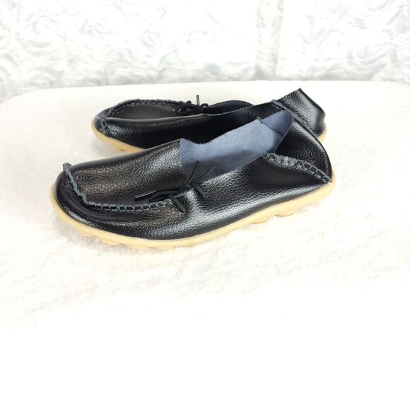 SOCOFY women navy leather driving Moccasin Loafers slip on european 42 - Picture 5 of 9